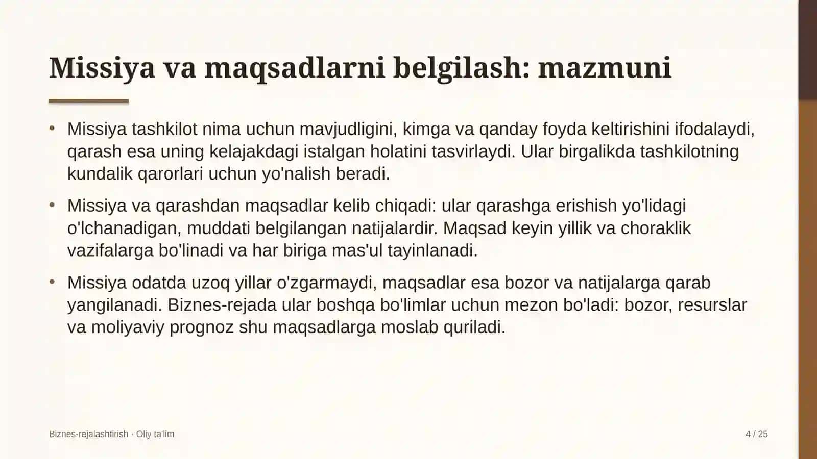 Yog'ochni qayta ishlash korxonalarida missiya va maqsadlarni belgilash 4