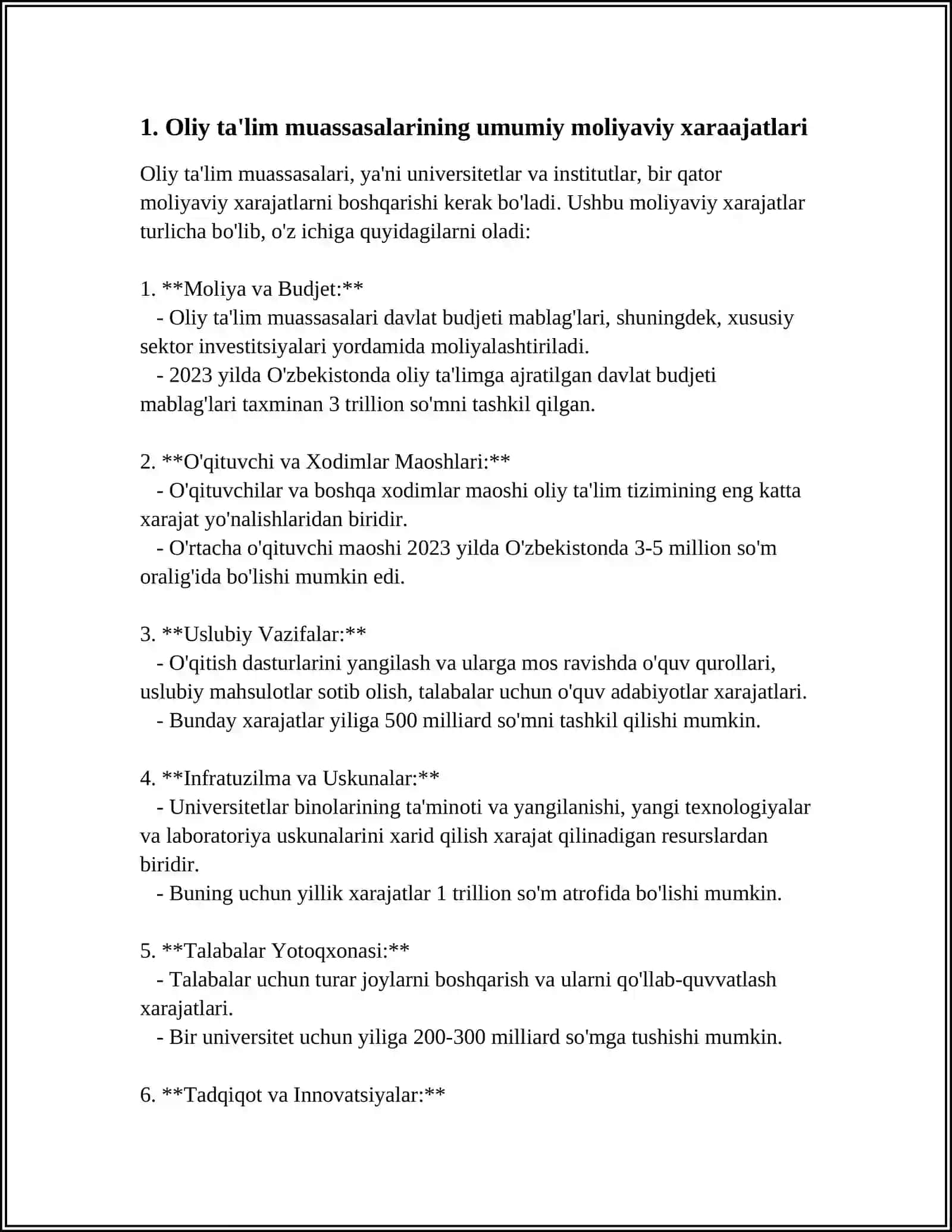 O'ZBEKISTON RESPUBLIKASIDA DAVLAT OLIY TA'LIM MUASSASALARI UCHUN SARFLANADIGAN MOLIYAVIY XARAJATLAR 4