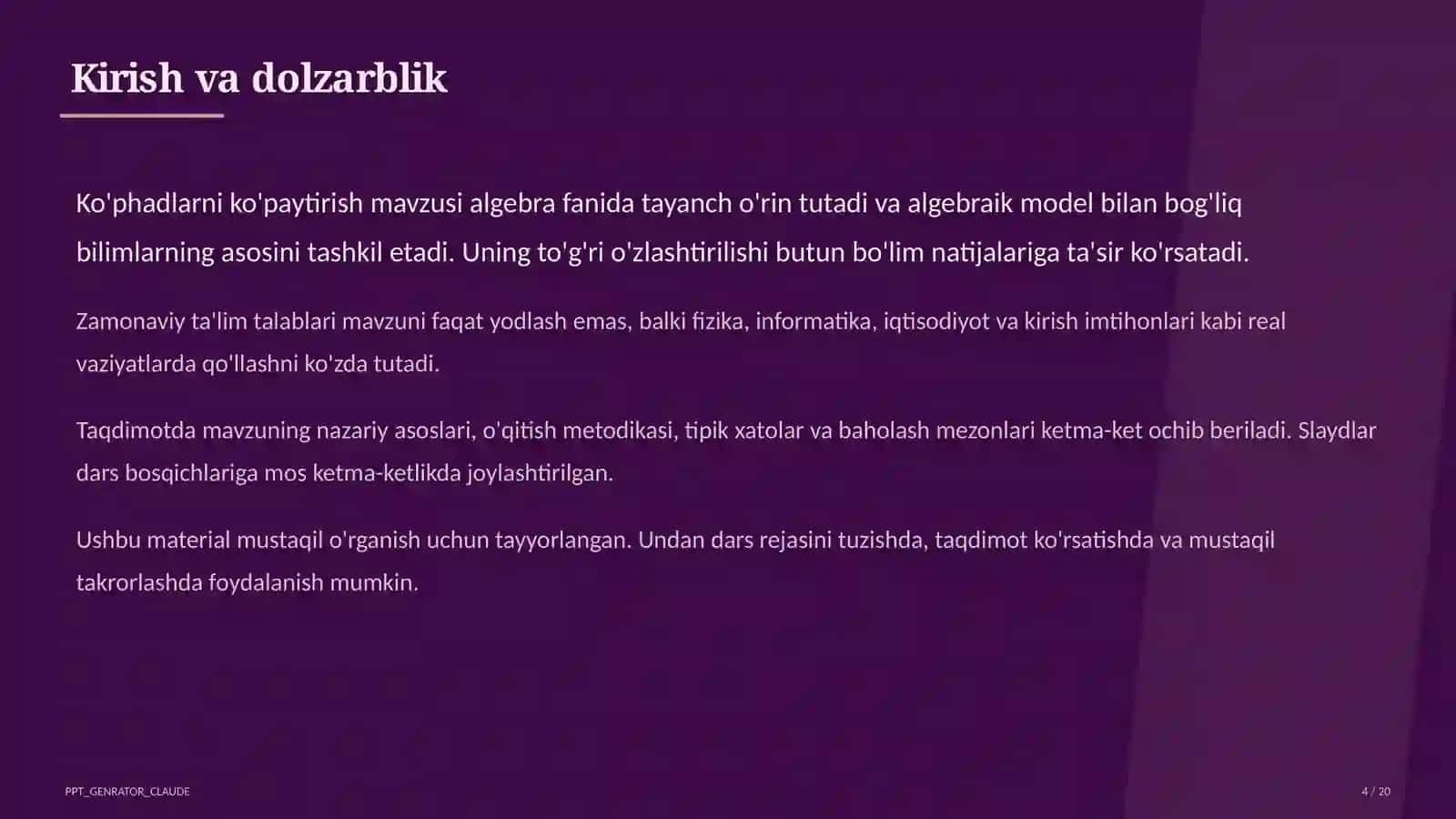 Ko'phadlarni ko'paytirish (7-sinf) 4