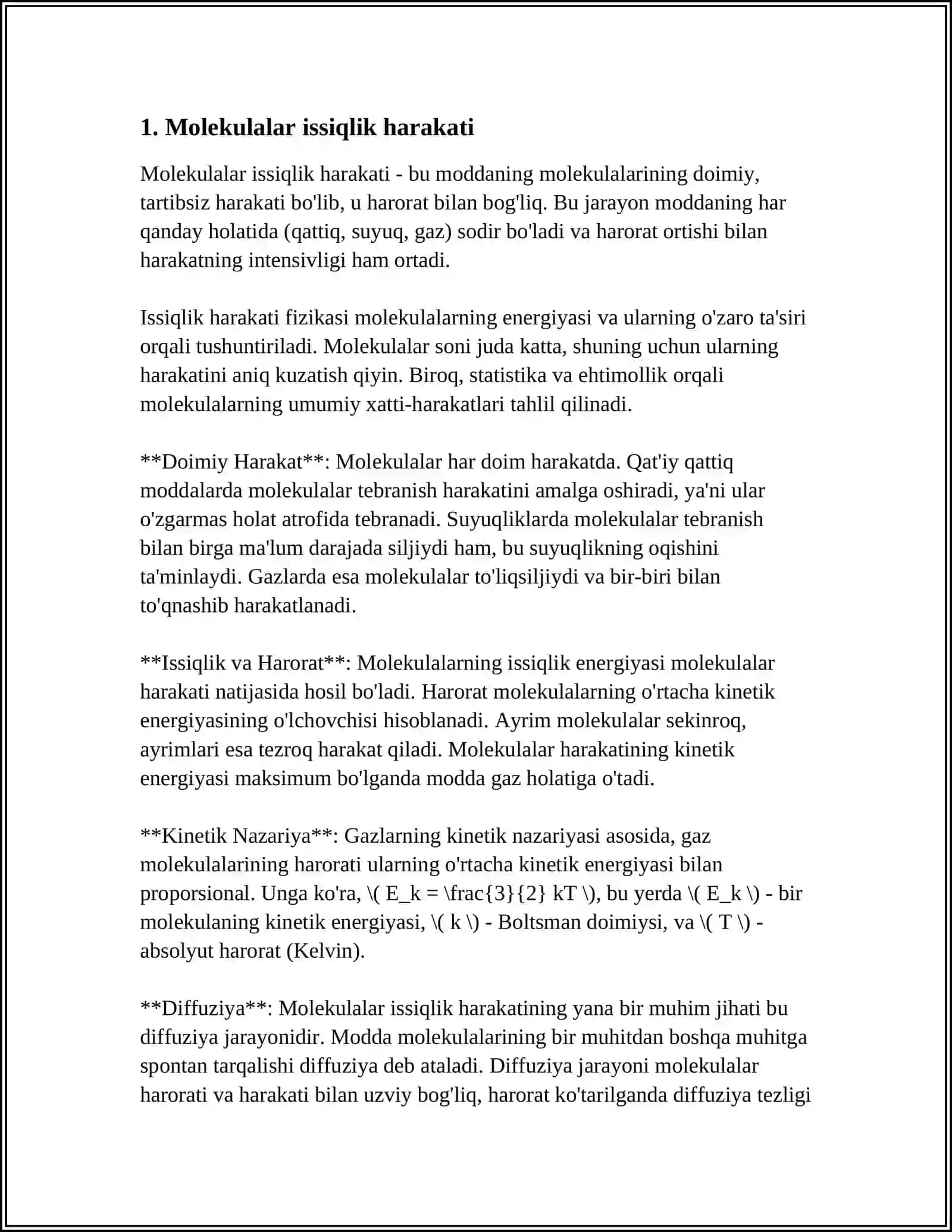 MUSTAQIL ISH REJA A)GAZ MOLEKULALARINING ISSIQLIK HARAKATI TEZLIGI VA ENERGIYASI BUYICHA MAKSVELL TAQSIMOTI 4