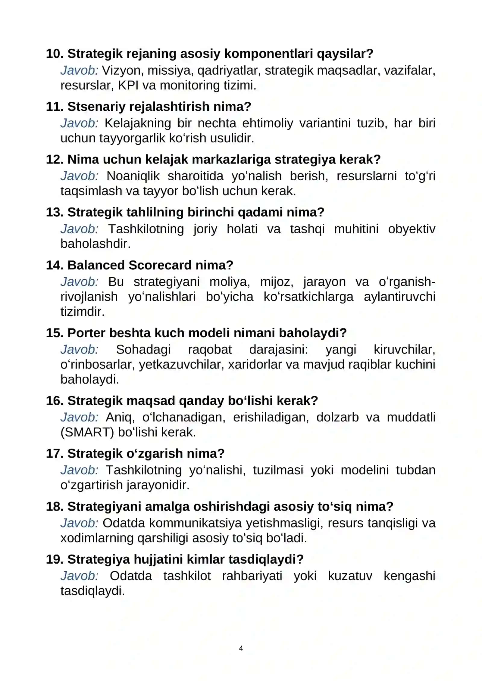 KELAJAK MARKAZI DIREKTORI SUHBAT SAVOLLARI 4