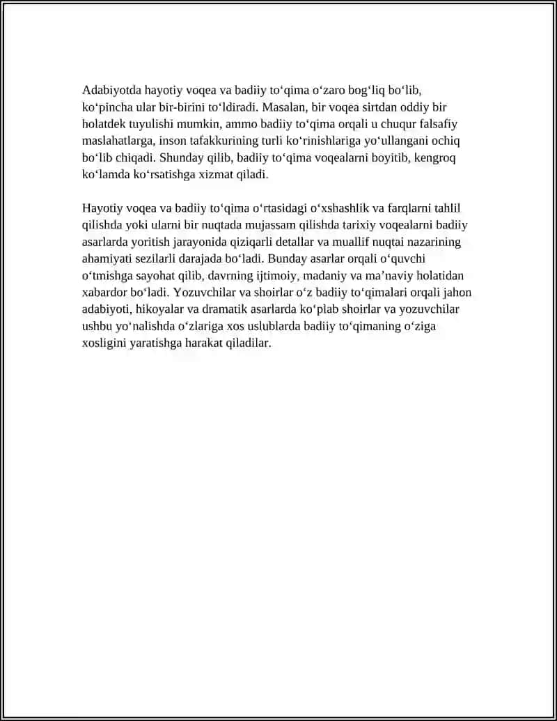 HAYOTIY VOQEA VA BADIIY TOʻQIMA REFERAT 4