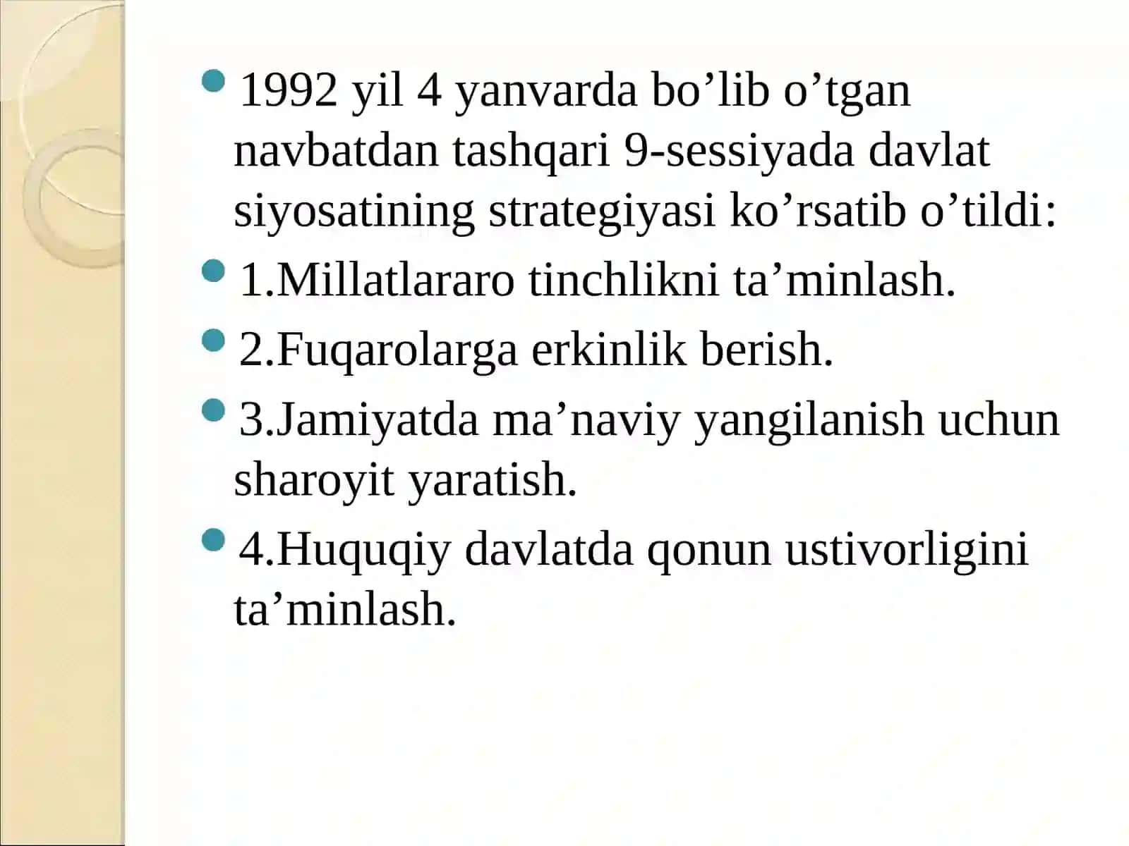 Mustaqil O‘zbekiston Davlatining Yuzaga Kelishi va Mustahkamlanishi 4