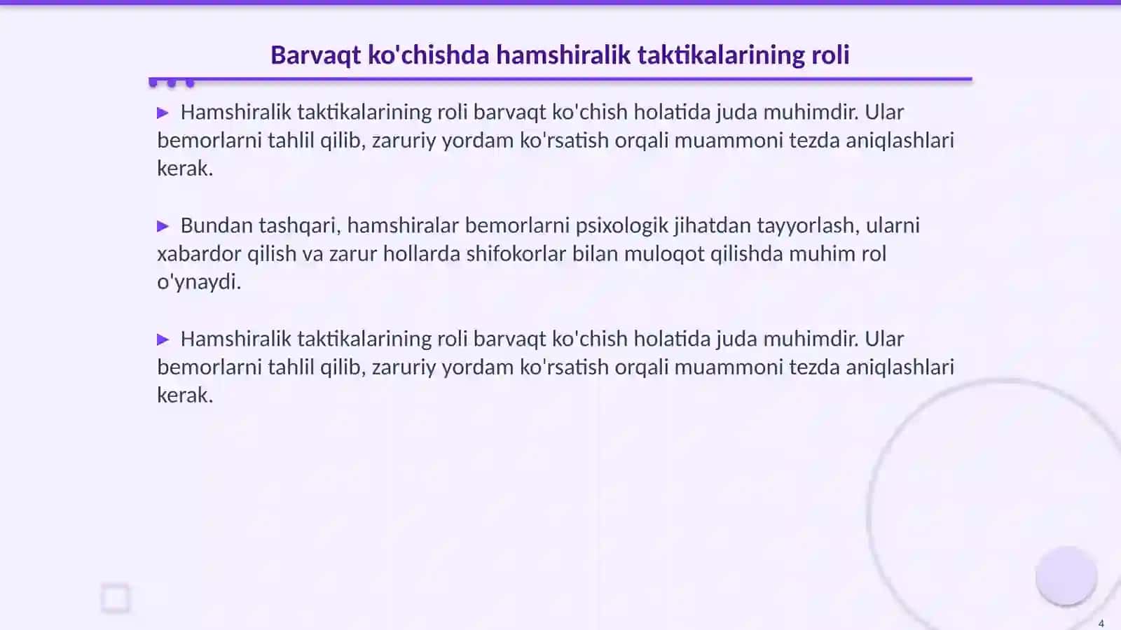 Normal joylashgan yo'ldoshning barvaqt ko'chishida hamshiralik taktikasi va shoshilinch yordam 4