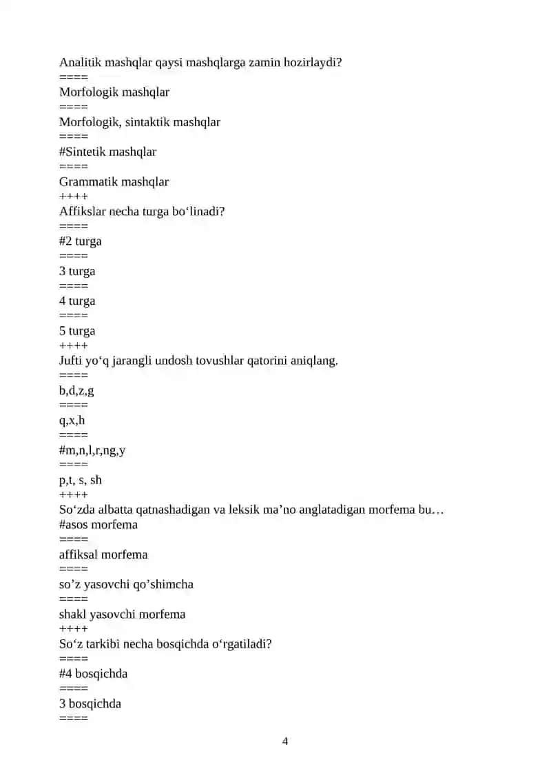 Boshlang‘ich ta’lim yo‘nalishi 3 kurs uchun tuzilgan test savollari 4