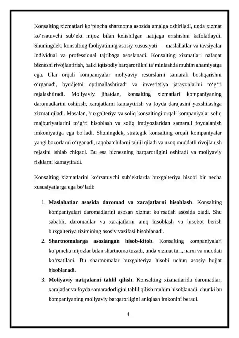 Konsating xizmatlarini ko'rsatuvchi sub'ektlarda buxgalteriya hisobi 4