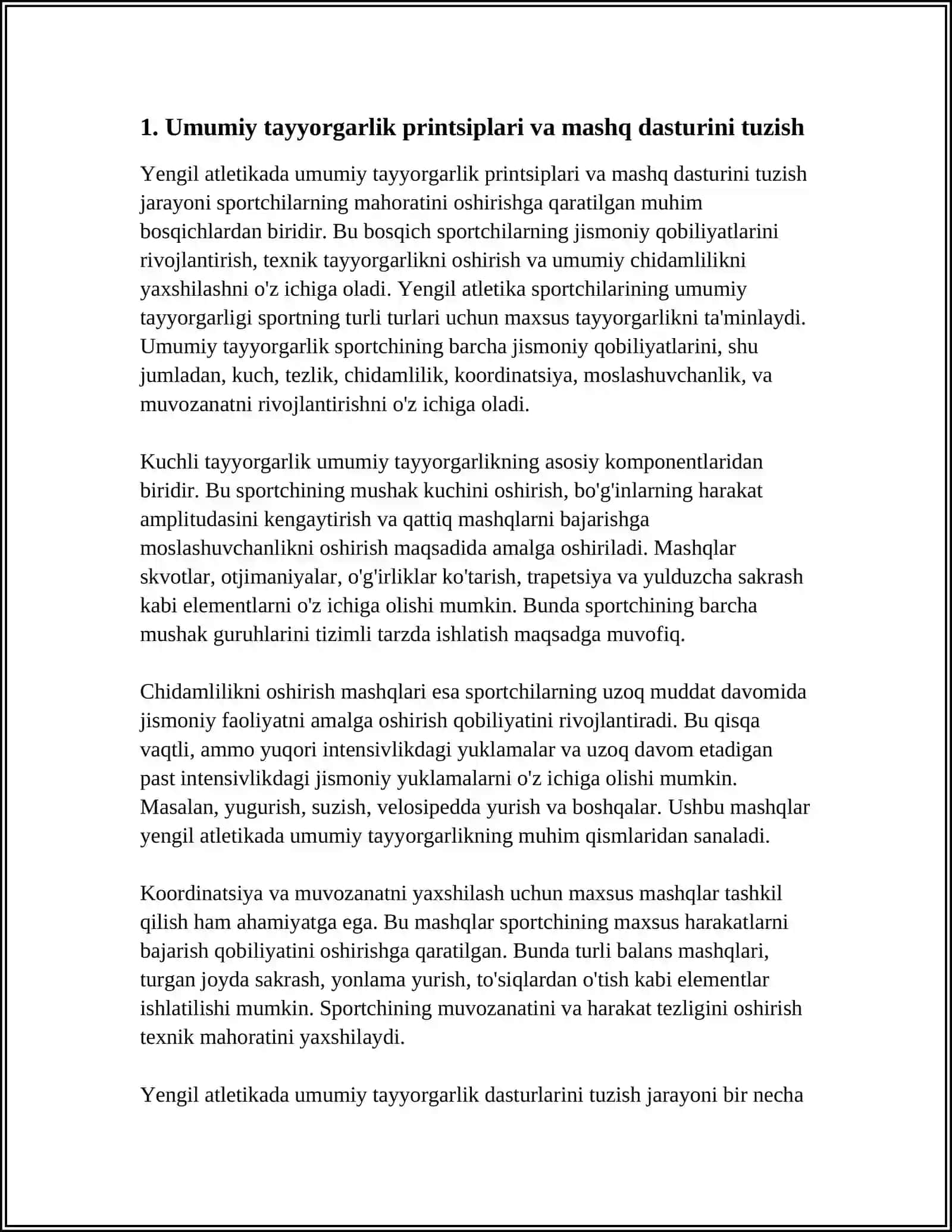 YENGIL ATLETIKADA UMUMIY TAYYORGARLIK MASHQLARI BOYICHA MAHORATINI OSHIRISH 4