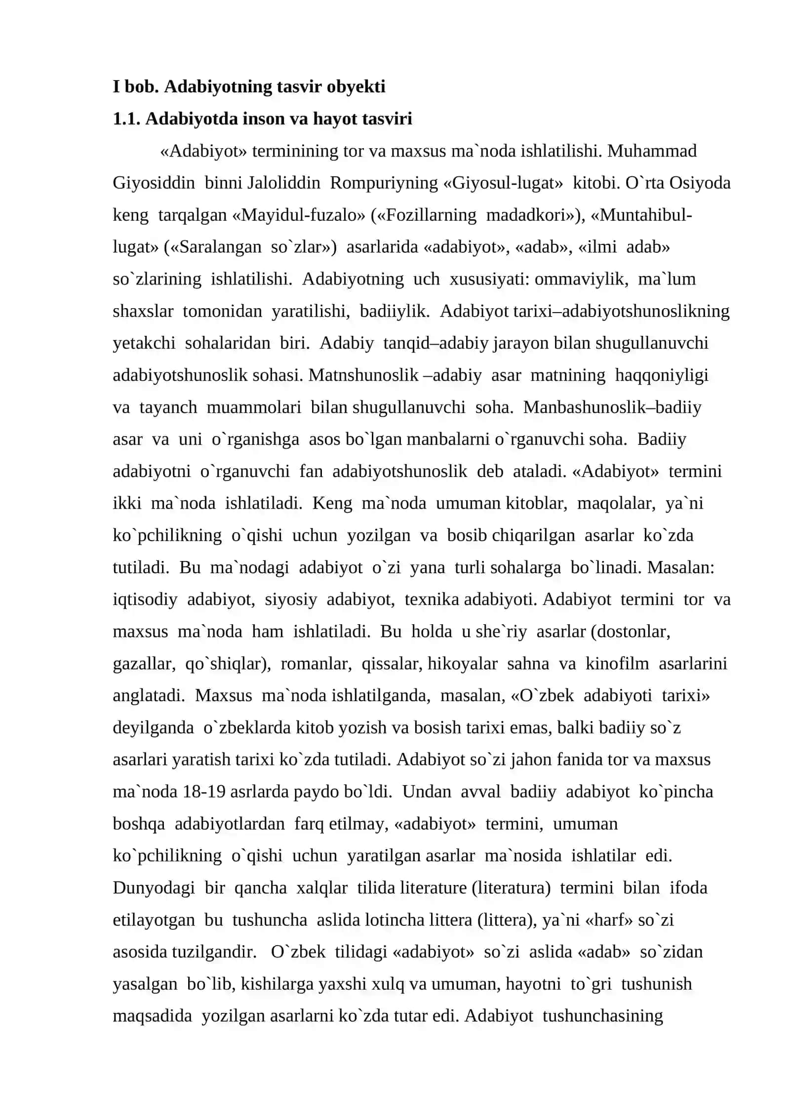Adabiyotning tasvir obyekti, predmeti va vazifasi 4