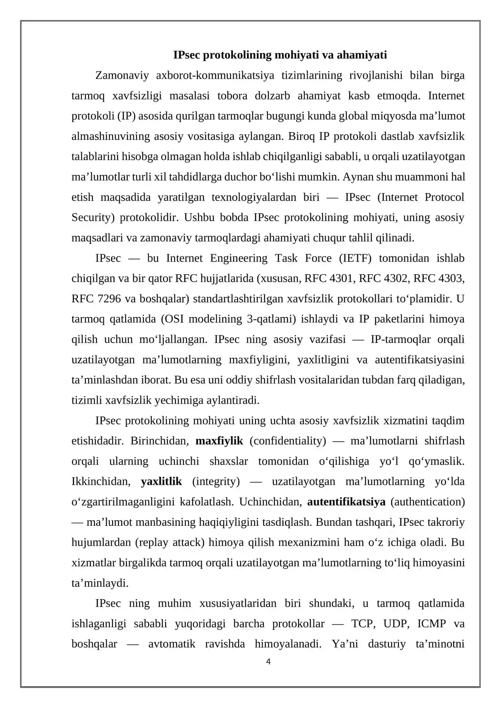 IPSEC PROTOKOLI VA IP TARMOQLARIDA MA'LUMOTLARNI HIMOYALASH 4