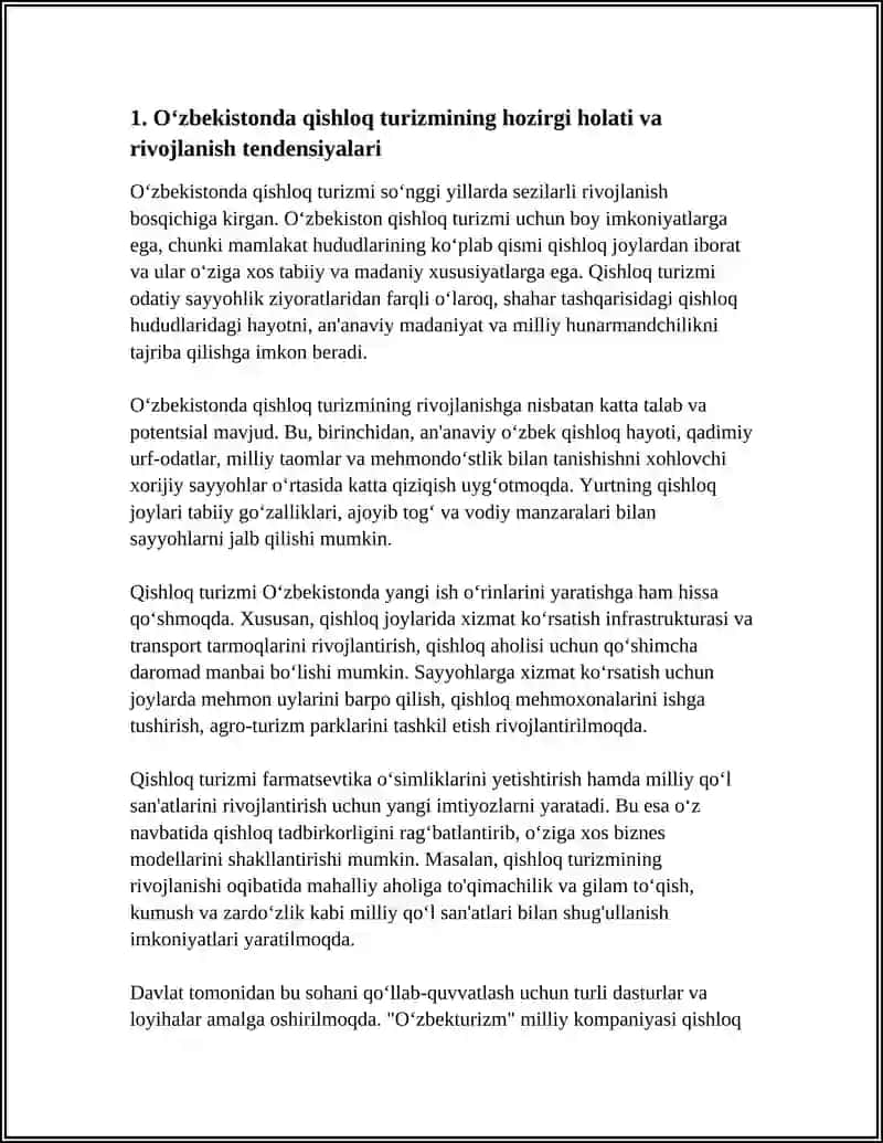 Oʻzbekistonda qishloq turizmini rivojlantirishning istiqbollari 4