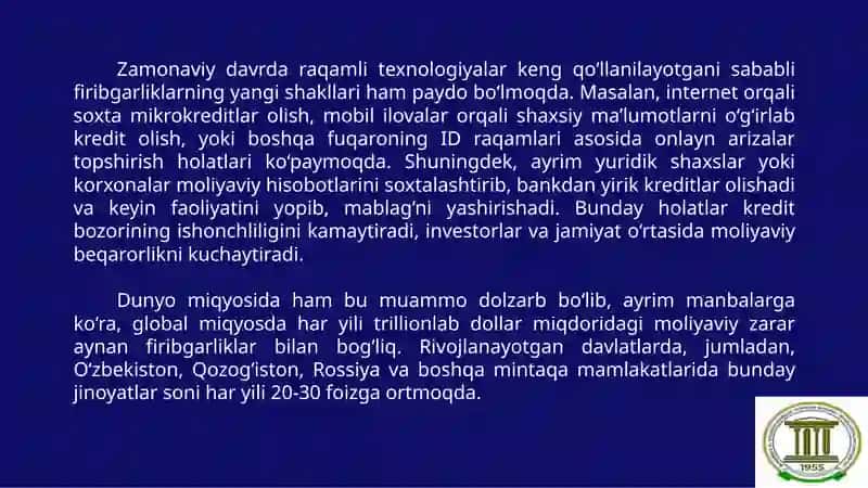 Kredit firibgarliklarining iqtisodiy va ijtimoiy oqibatlari 4