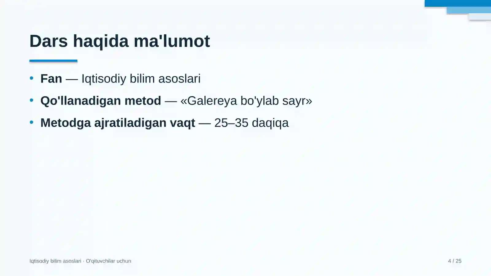 iqtisodiy bilim asoslari darslarida galereya bo'ylab sayr metodidan foydalanish 2284 4