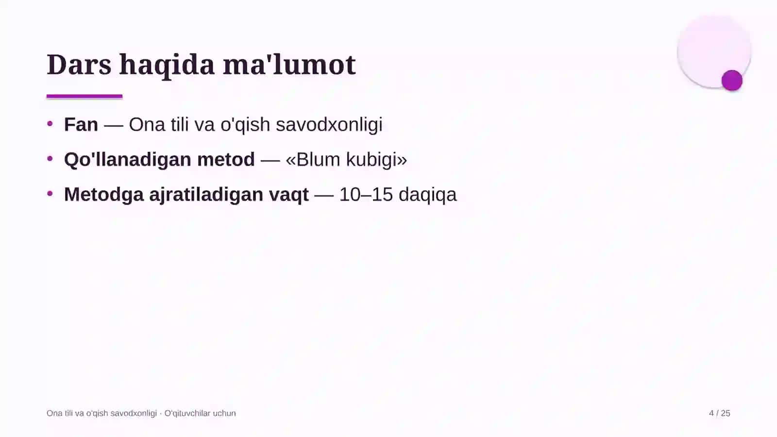 ona tili va o'qish savodxonligi darslarida blum kubigi metodidan foydalanish 7615 4
