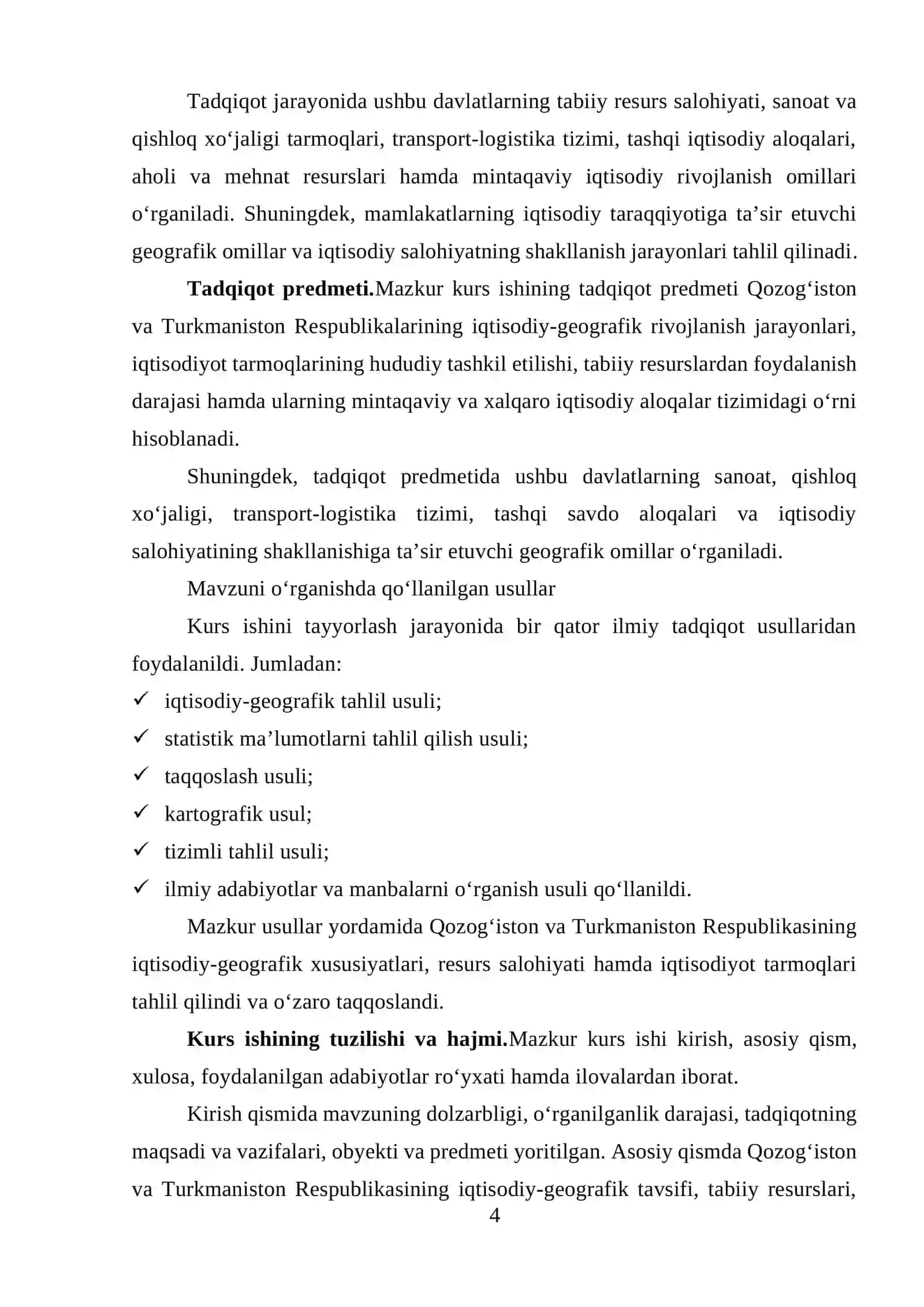 QOZOG’ISTON VA TURKMANISTON RESPUBLIKALARIGA IQTISODIY TAVSIF 4