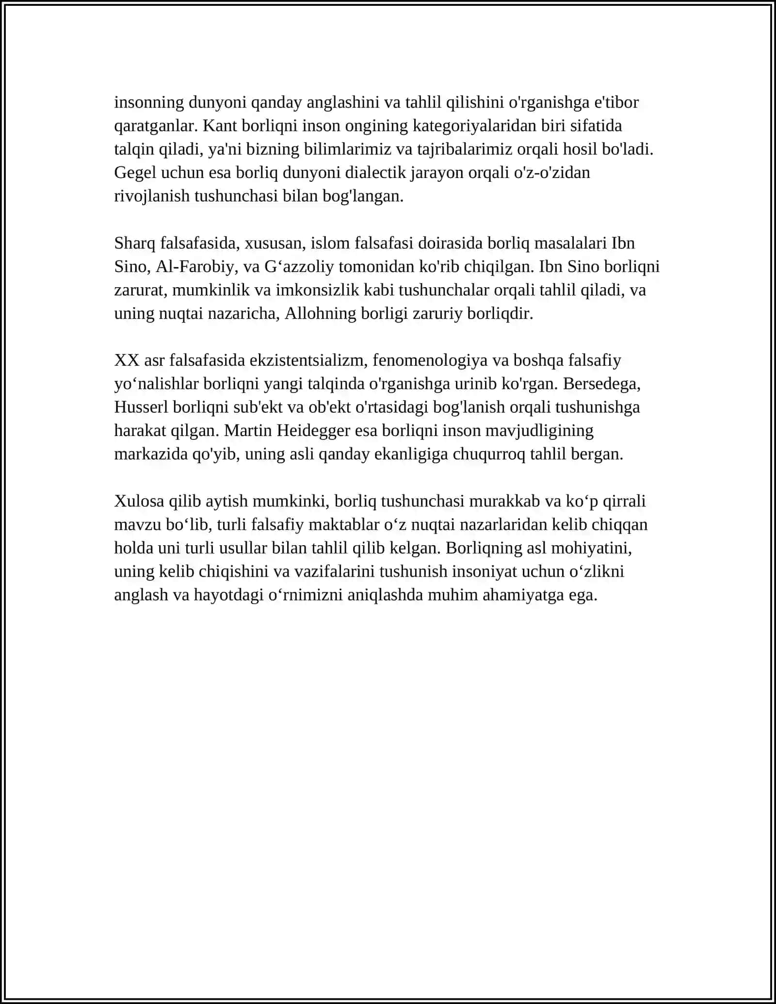 BORLIQ FALSAFASI REFERAT 4