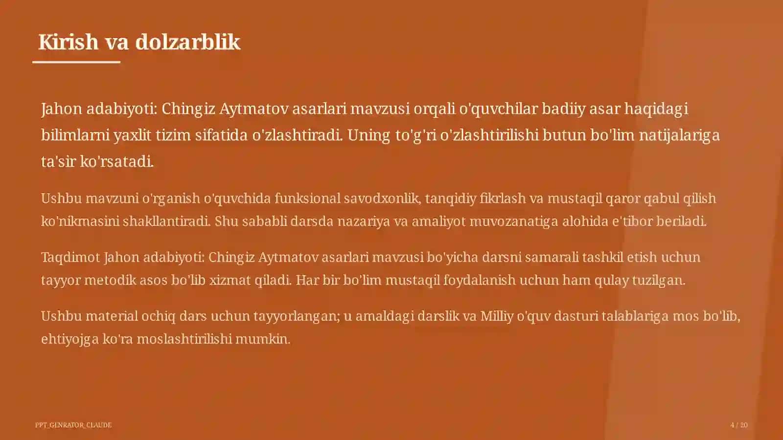 Jahon adabiyoti: Chingiz Aytmatov asarlari (11-sinf) 4