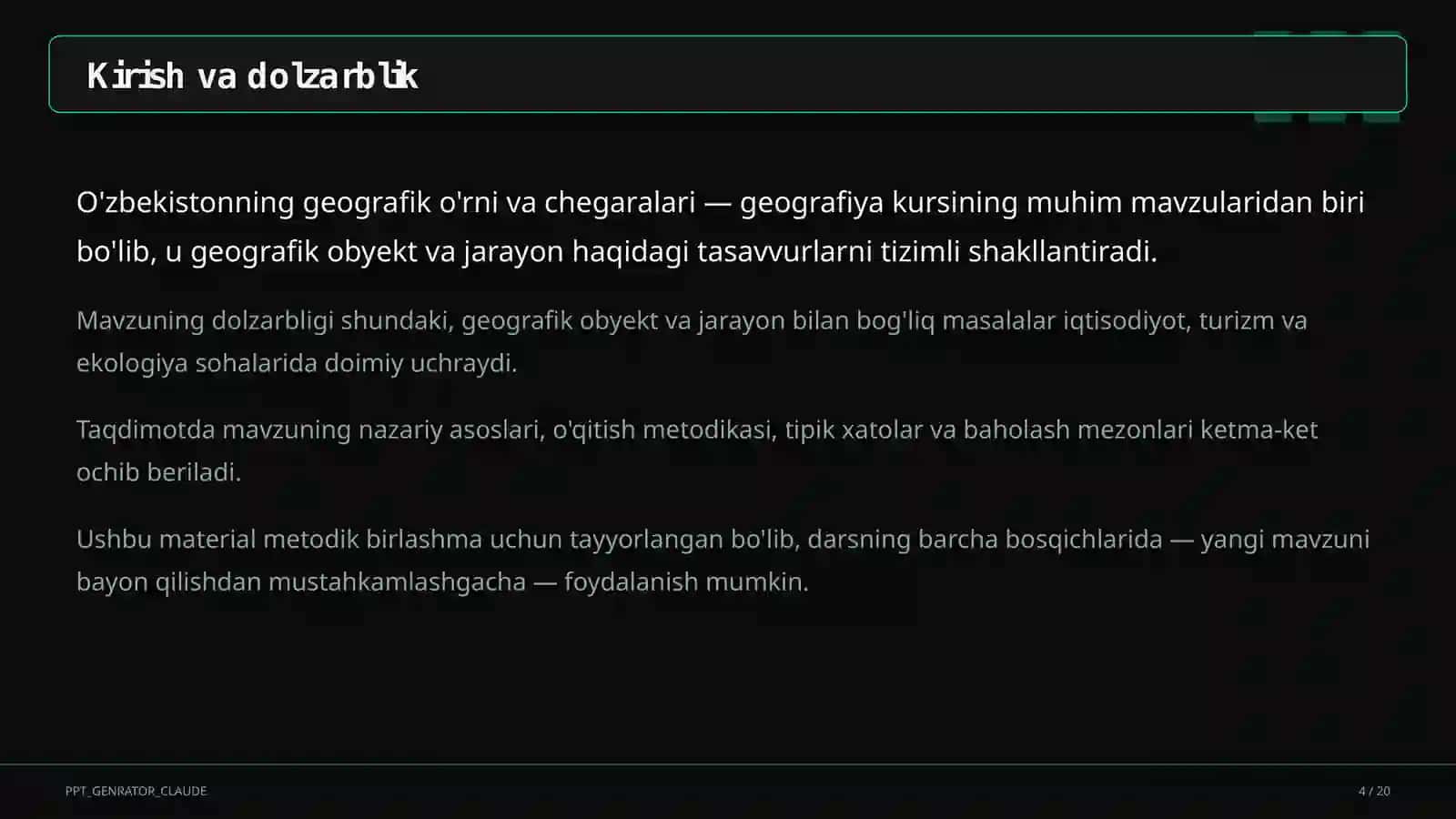 O'zbekistonning geografik o'rni va chegaralari (8-sinf) 4