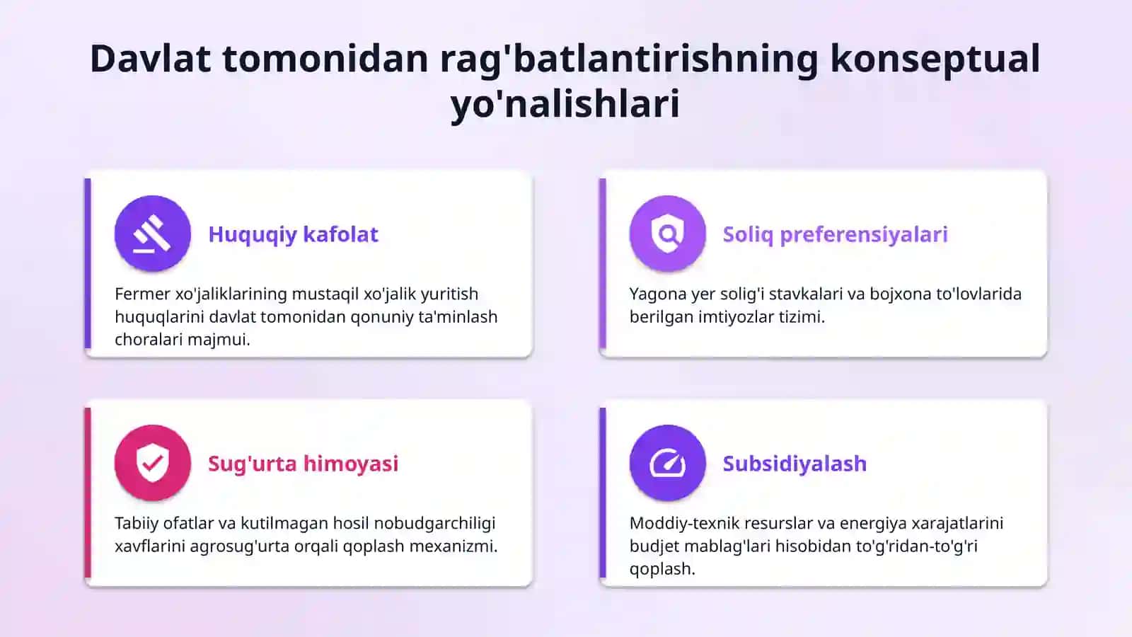 Fermer xo'jaliklarini davlat tomonidan qullab quvvatlashning huqquqy asoslarini takomillashtirish 4