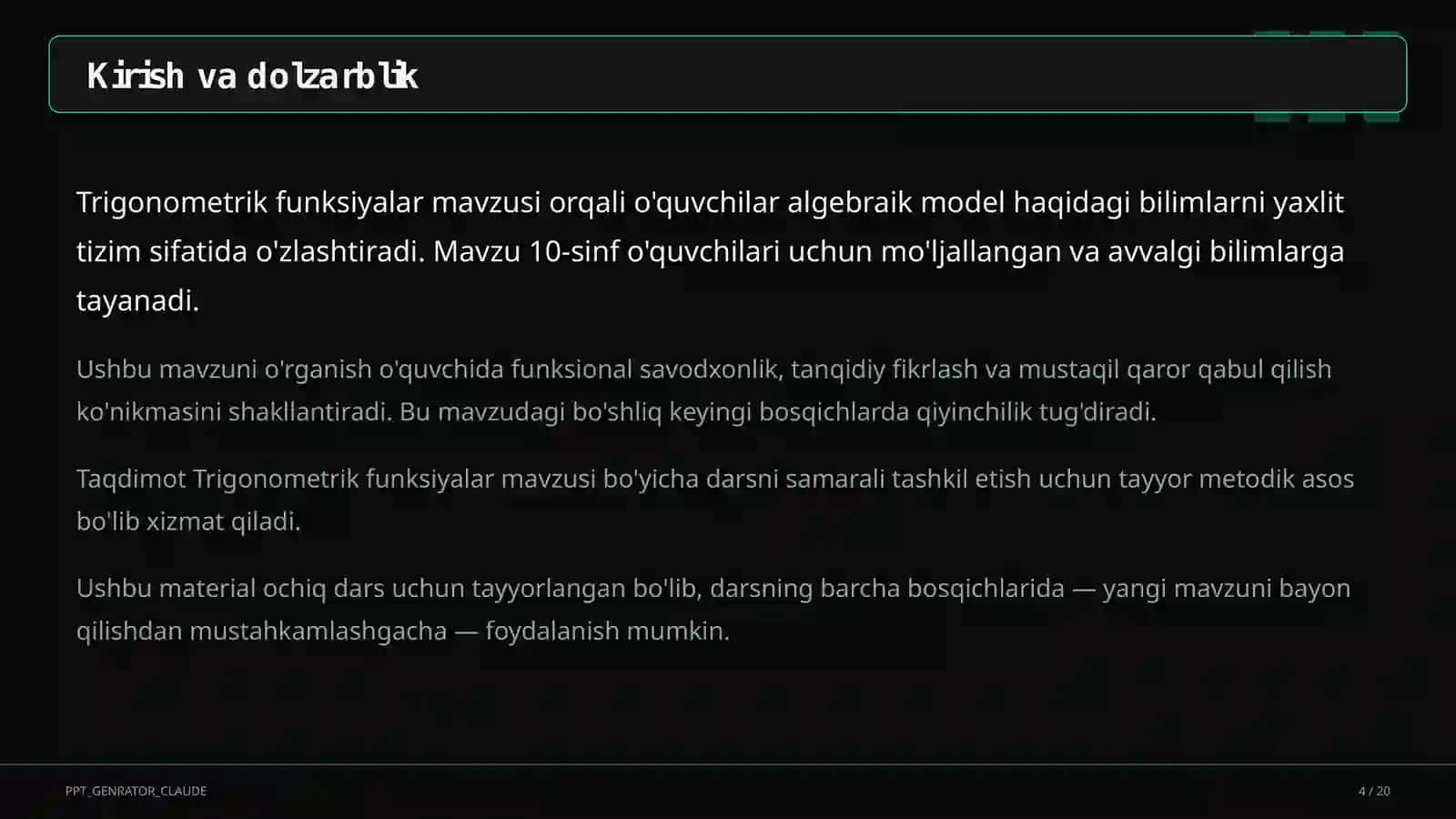 Trigonometrik funksiyalar (10-sinf) 4