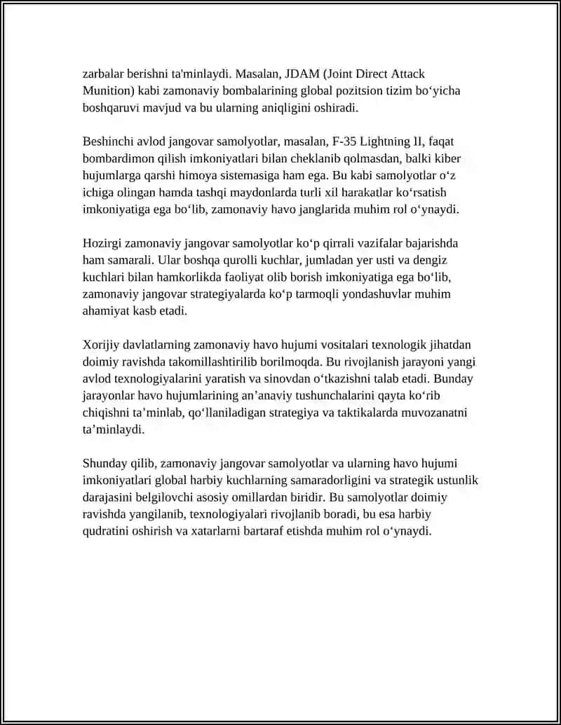 Zamonaviy jangovar samolyotlar va ularning havo hujumi imkoniyatlari 4