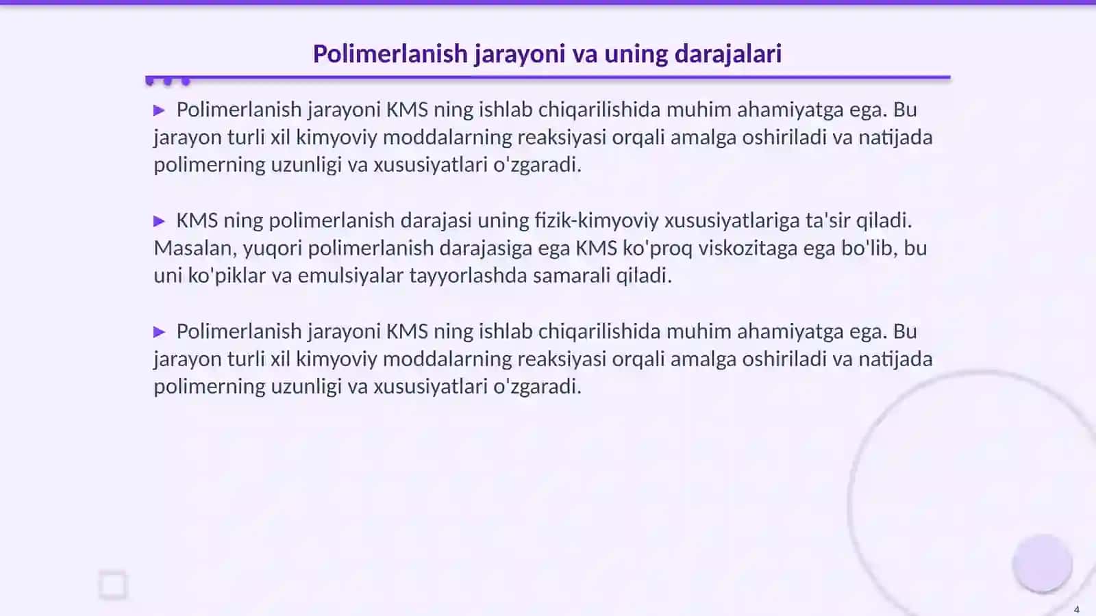 Polimerlanish va almashinish darajasi turlicha boʻlgan karboksimetilsellyuloza dengizi va ularni tozalash usullari 4