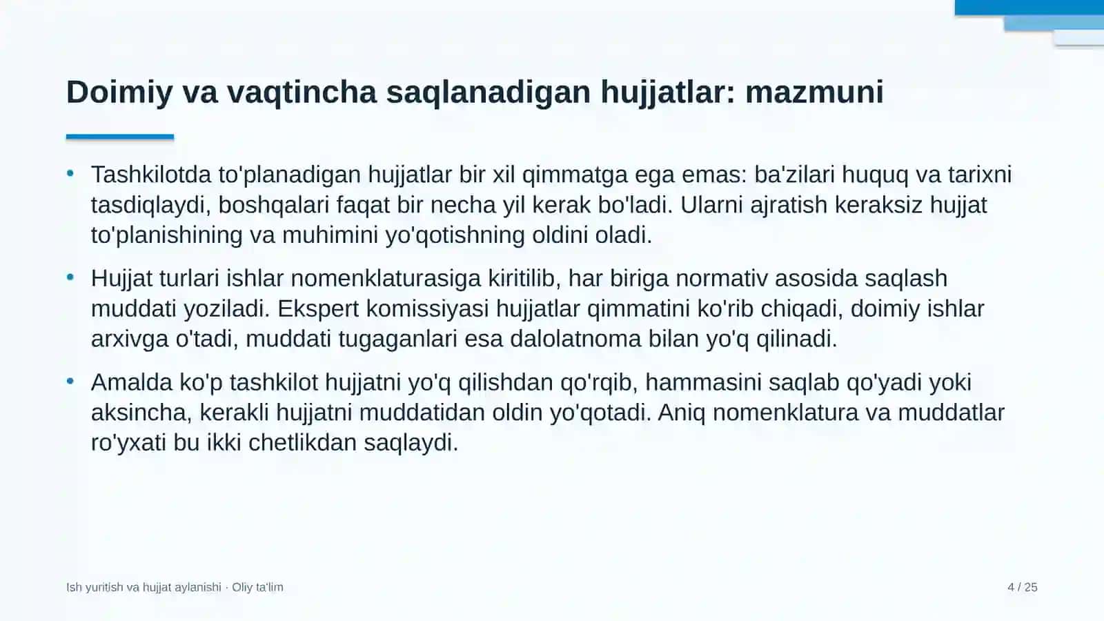 Elektron hukumat tizimida doimiy va vaqtincha saqlanadigan hujjatlarni ajratish 4
