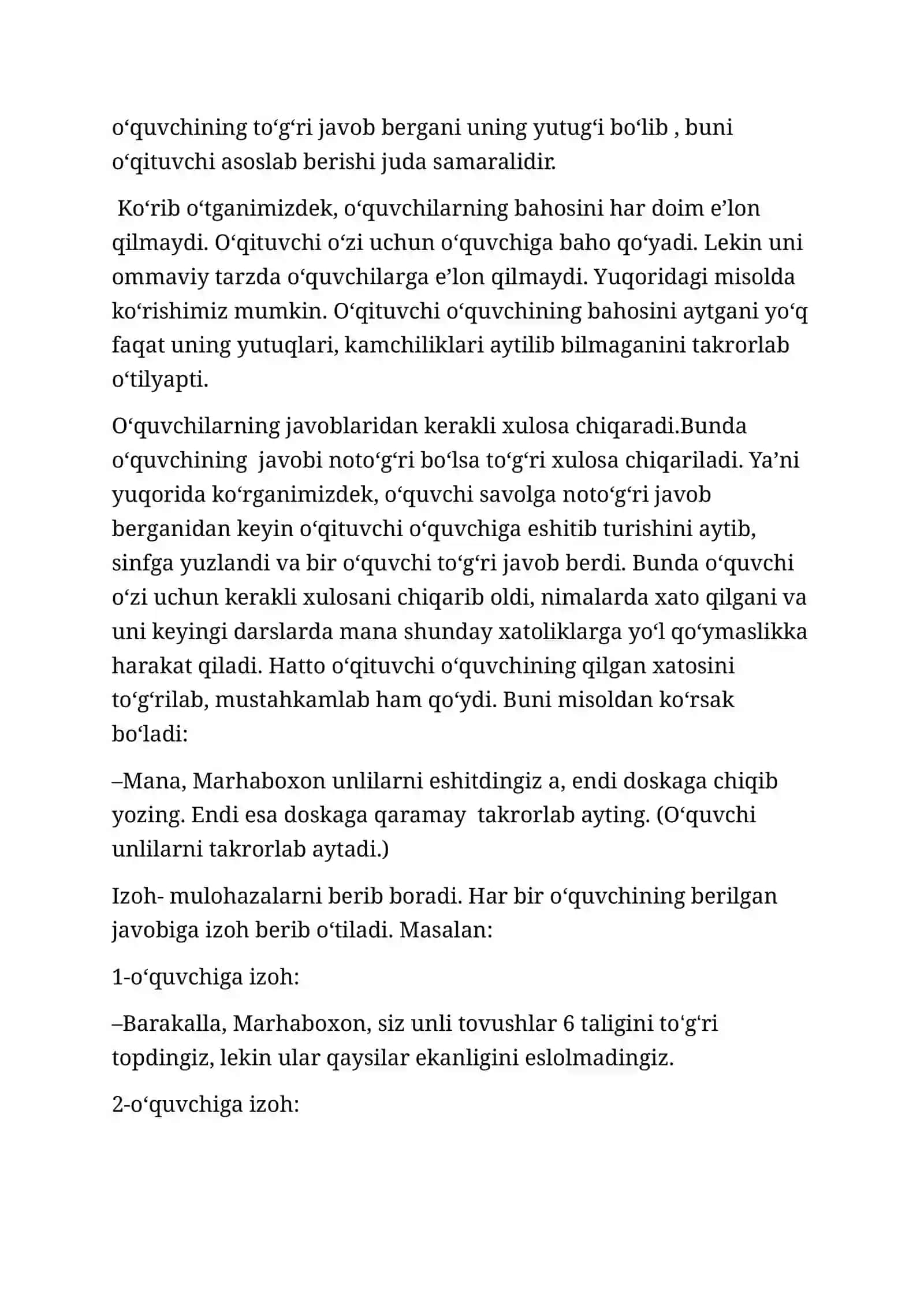 BOSHLANGʻICH SINF ONA TILI DARSLARIDA FORMATIV BAHOLASH 4