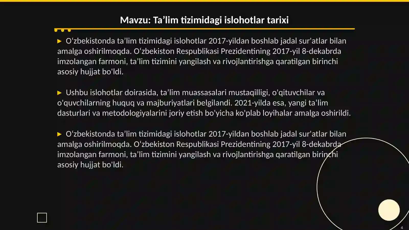 Taʼlim sohasidagi amalga oshirilayotgan davlat siyosatining asosiy tamoyillari 4