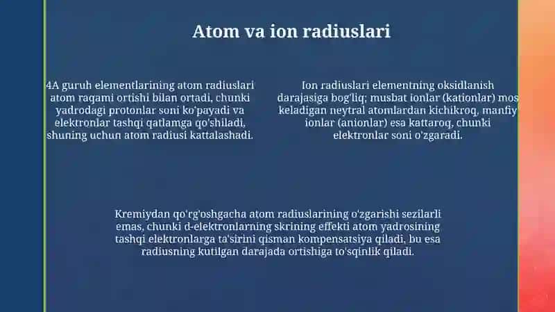 Davriy sistemaning 4-Bguruh elementlari 4