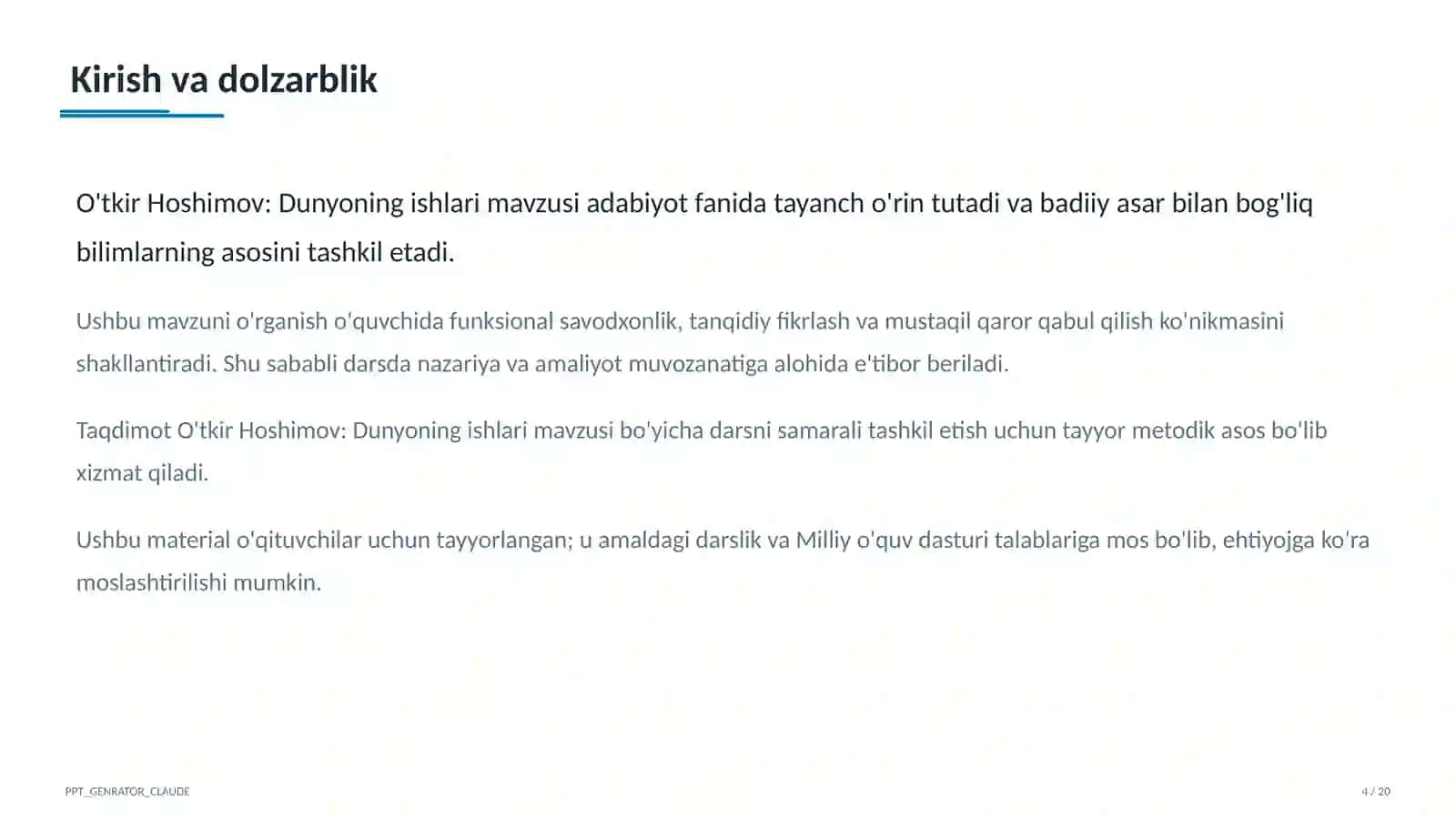 O'tkir Hoshimov: Dunyoning ishlari (7-sinf) 4