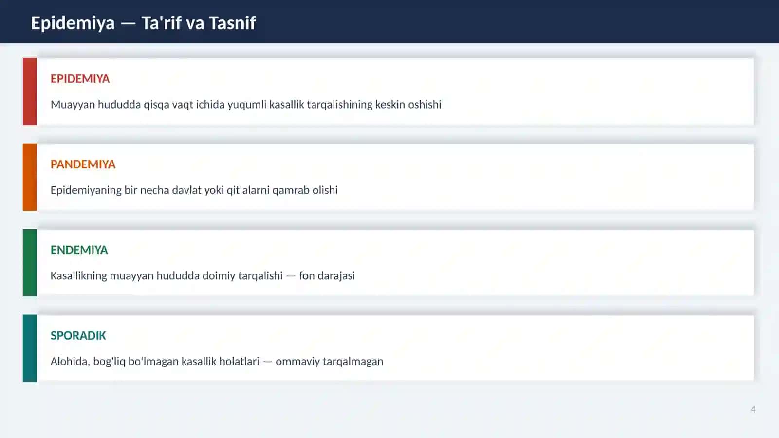 Tinchlik va harbiy xarakatlar davrida epidemiyaga qarshi tadbirlar. 4