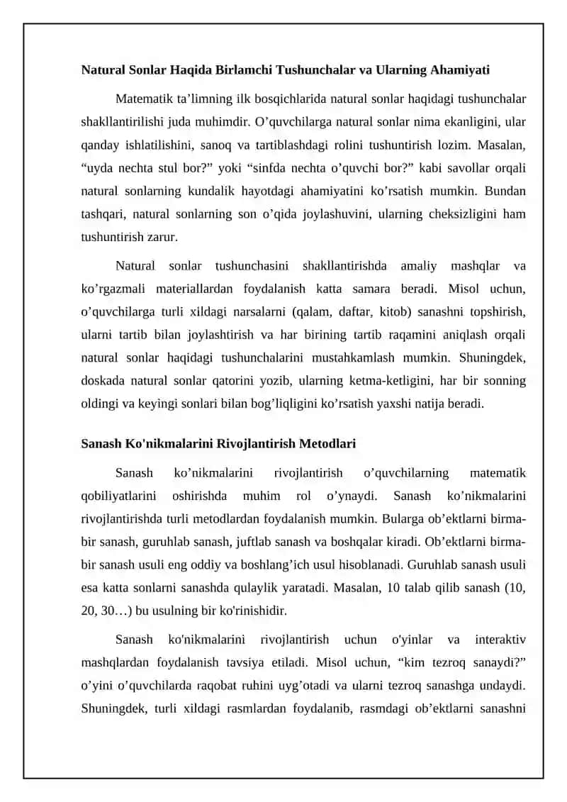 Natural son va ular ustida amallarni o'qitish metodikasi 4