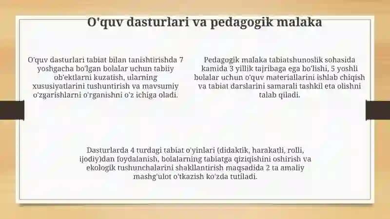 Maktabgacha yoshdagi bolalarni tabiat bilan tanishtirish boʻyicha davlat talablari 4