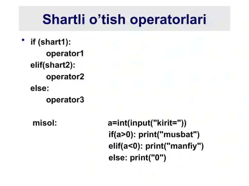Sikl, shartli o’tish, break va continue operatorlari 4