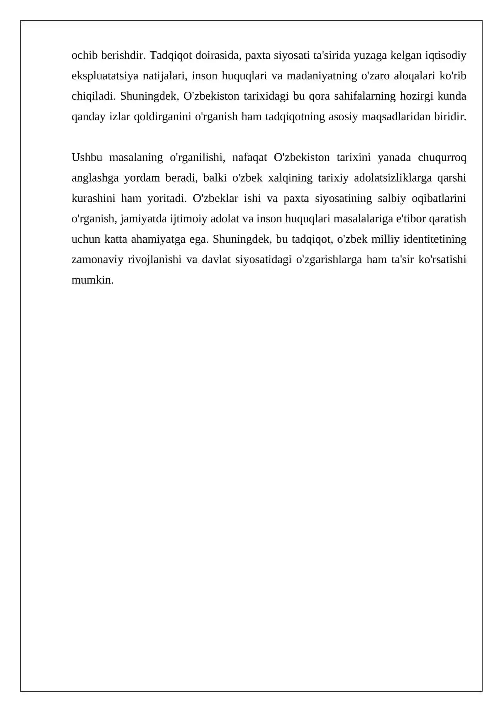 "O'ZBEKLAR ISHI", ""PAXTA ISHI NOMI BILAN UYUSHTIRILGAN QATAG'ON SIYOSATINING SALBIY OQIBATLARI 4