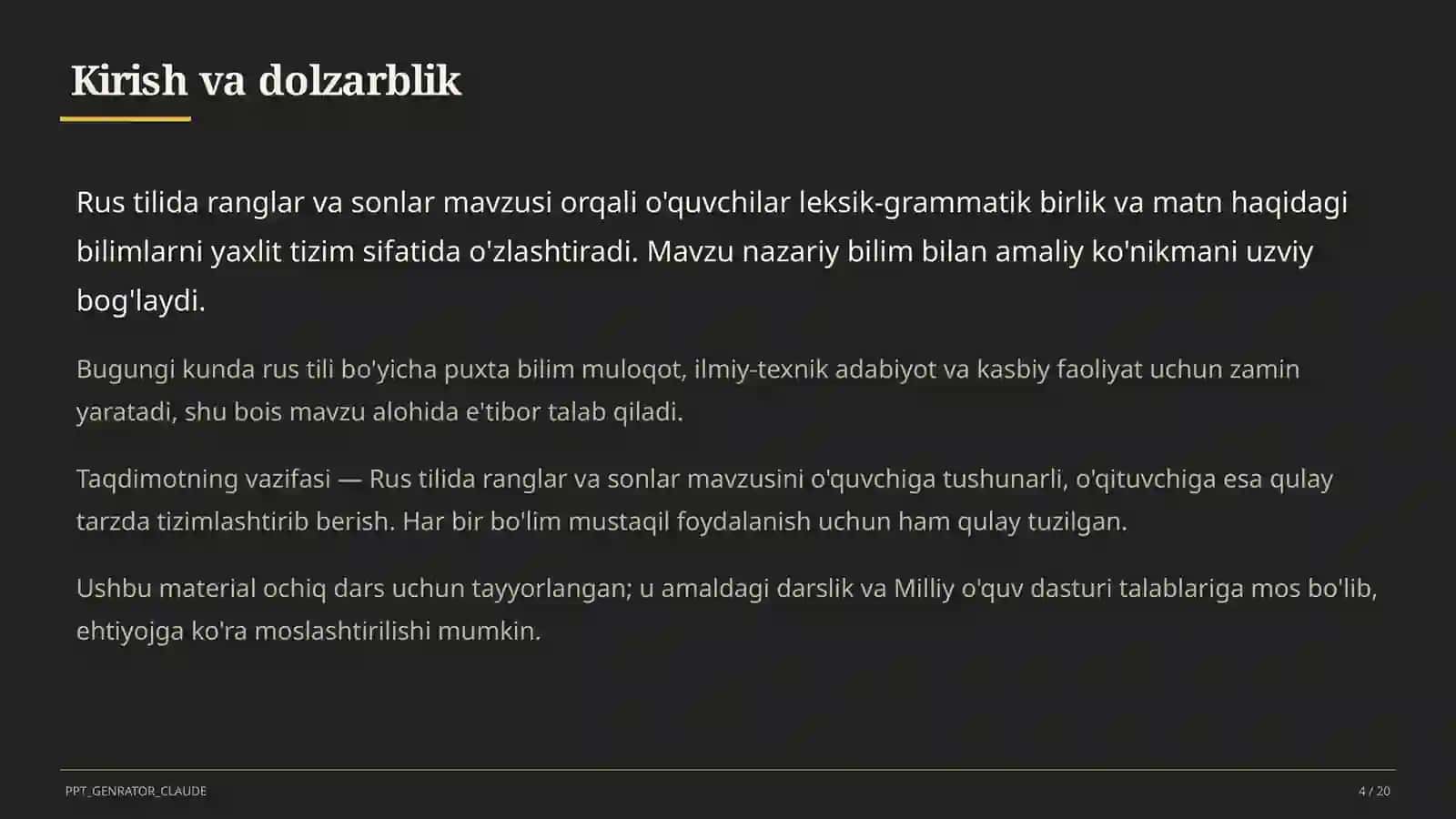 Rus tilida ranglar va sonlar (2-sinf) 4