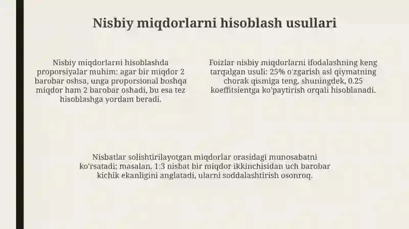 Nisbiy miqdorlar va ularni hisoblash bo'yicha masalalar yechish 4