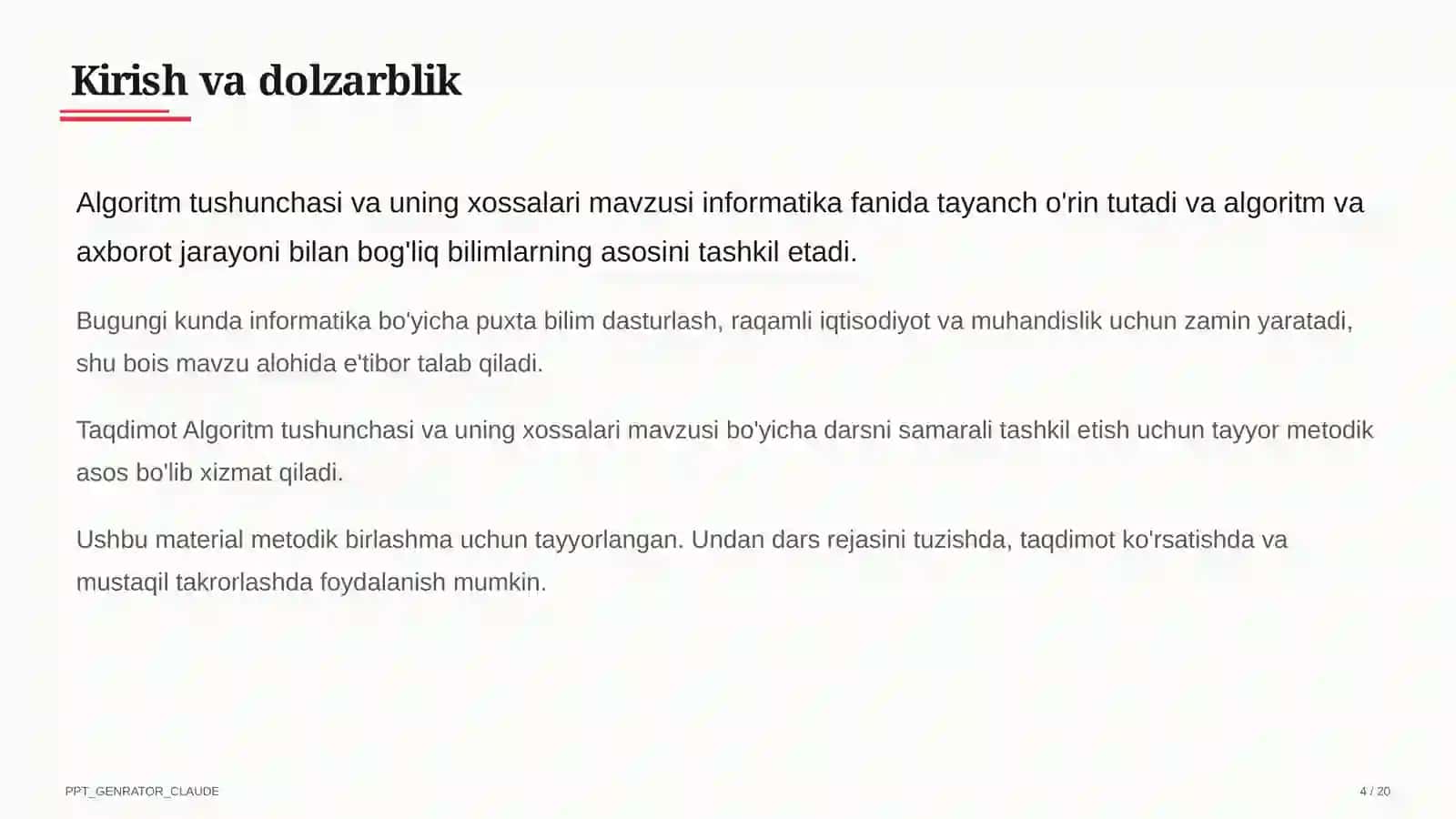 Algoritm tushunchasi va uning xossalari (6-sinf) 4