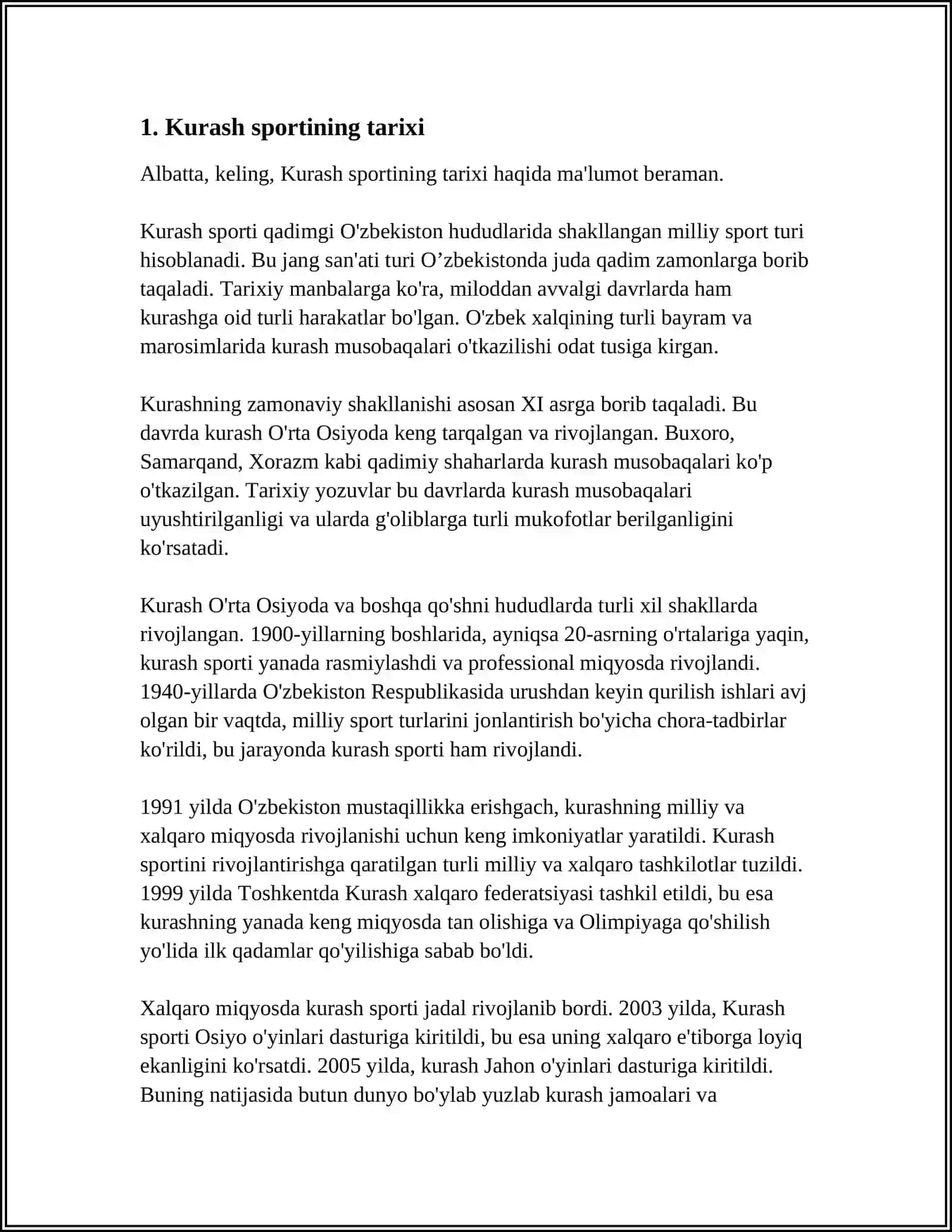 Kurash sportining turli va erkin kurash sporti haqida 4