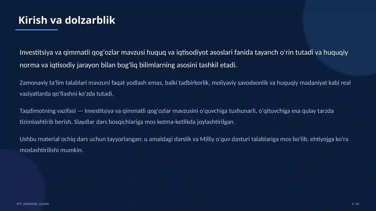 Investitsiya va qimmatli qog'ozlar (11-sinf) 4