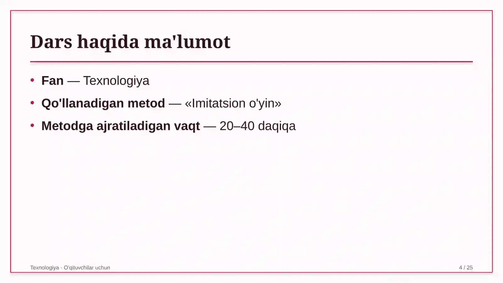 texnologiya darslarida imitatsion o'yin metodidan foydalanish 9424 4