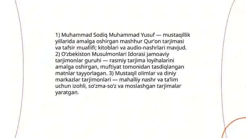 Mustaqillik yillarida Qurʼonning oʻzbek tiliga tarjima qilinishi va tafsirlari haqida 4