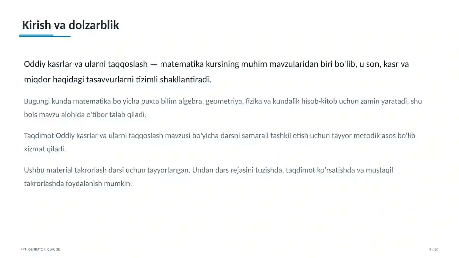 Oddiy kasrlar va ularni taqqoslash (5-sinf) 4