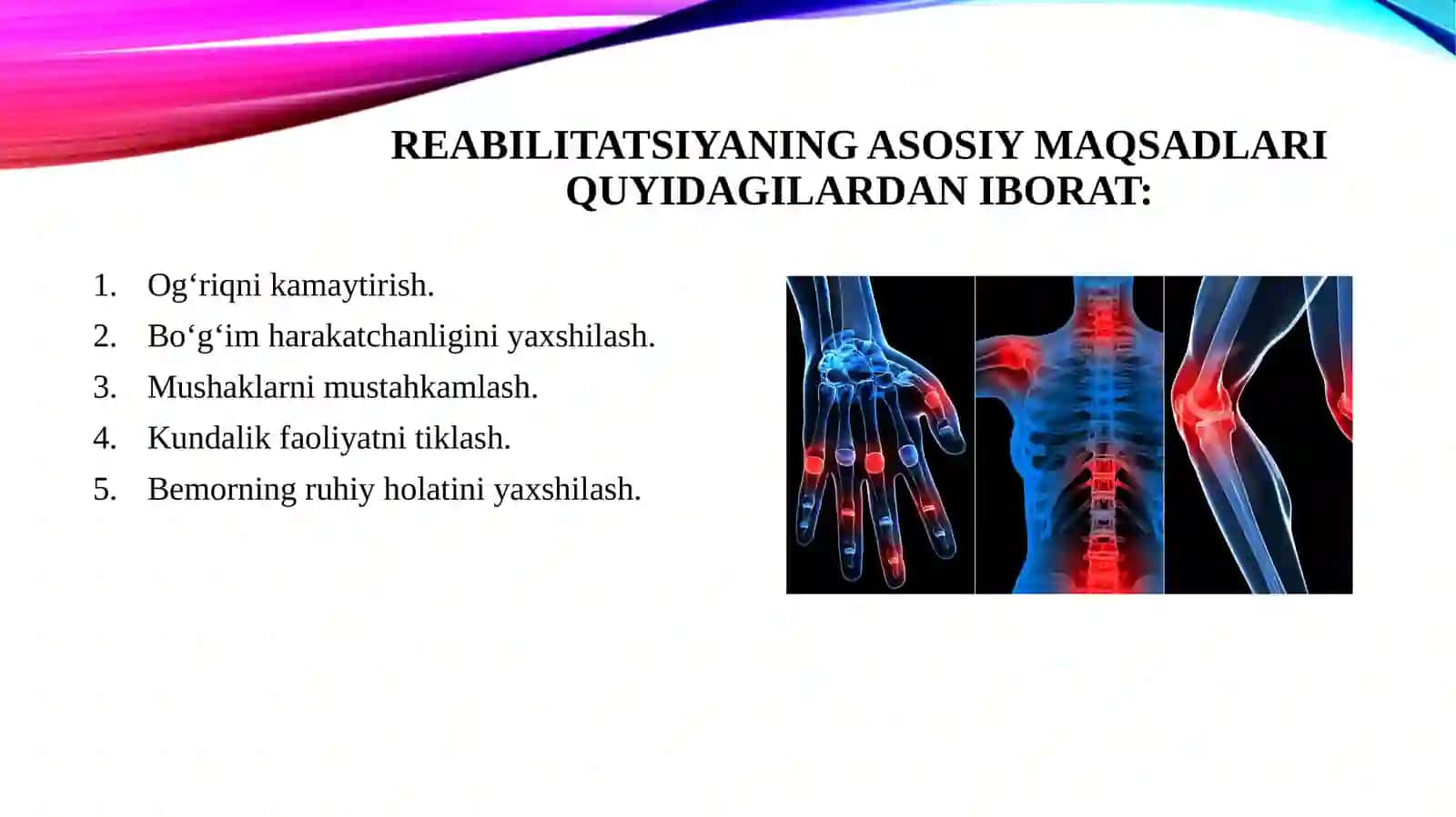 Boʻgʻim kasalliklarida (artrit, artroz) reabilitatsiya 4