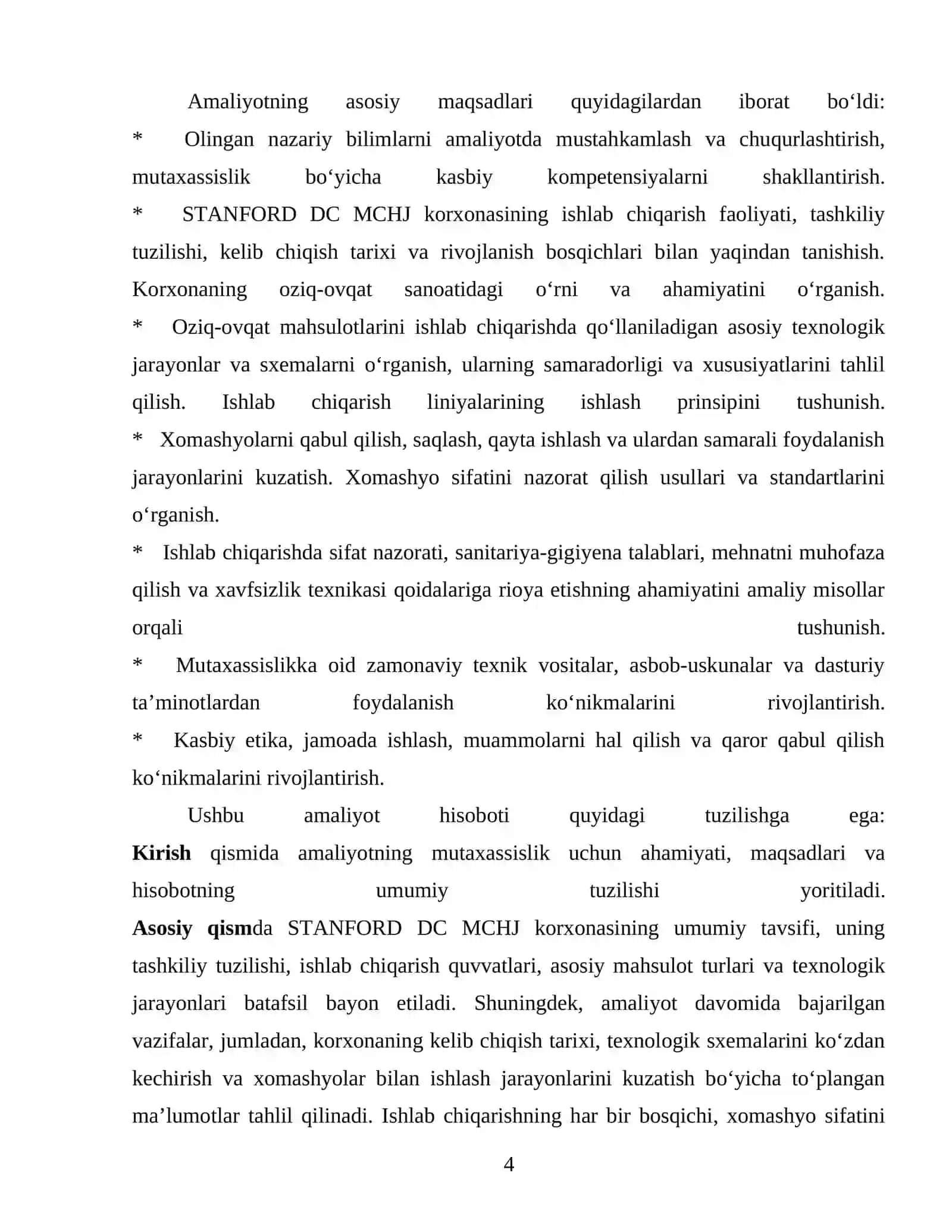Shu mundarija asosida amaliyot hisoboti tayyorlab ber 4