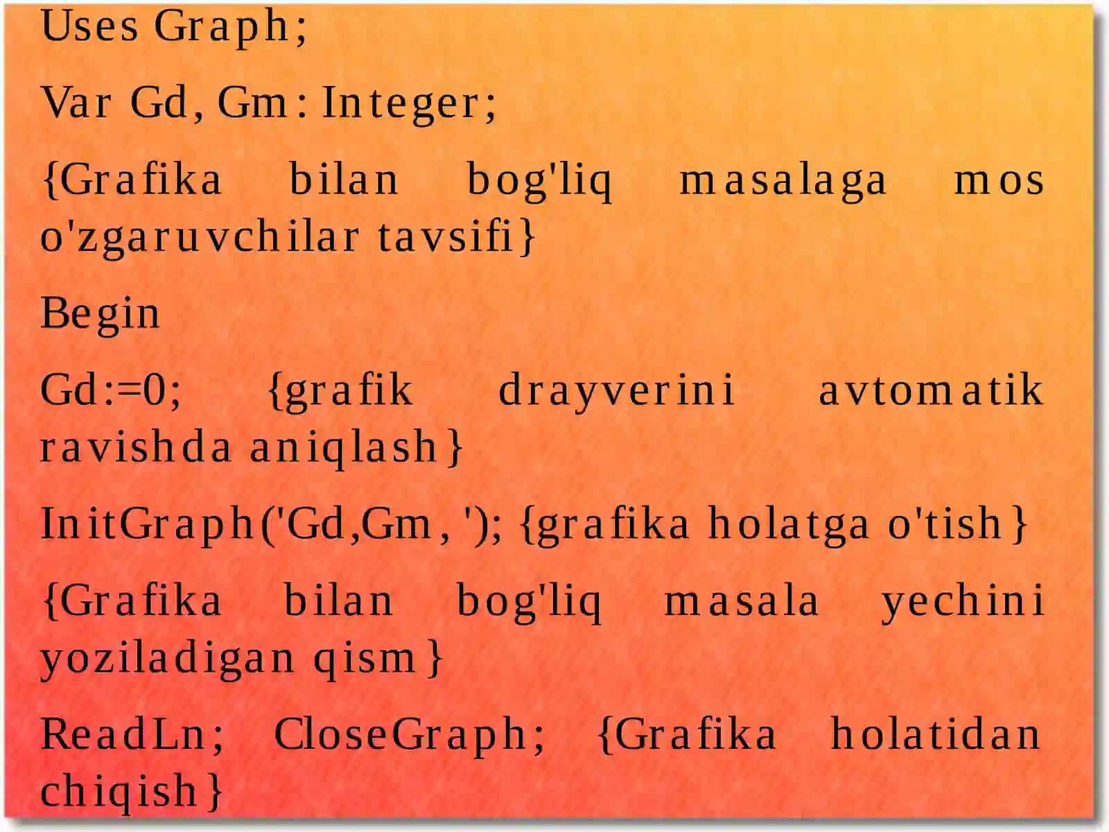 Paskalda ekrannigrafik holatga o'tkazish 4