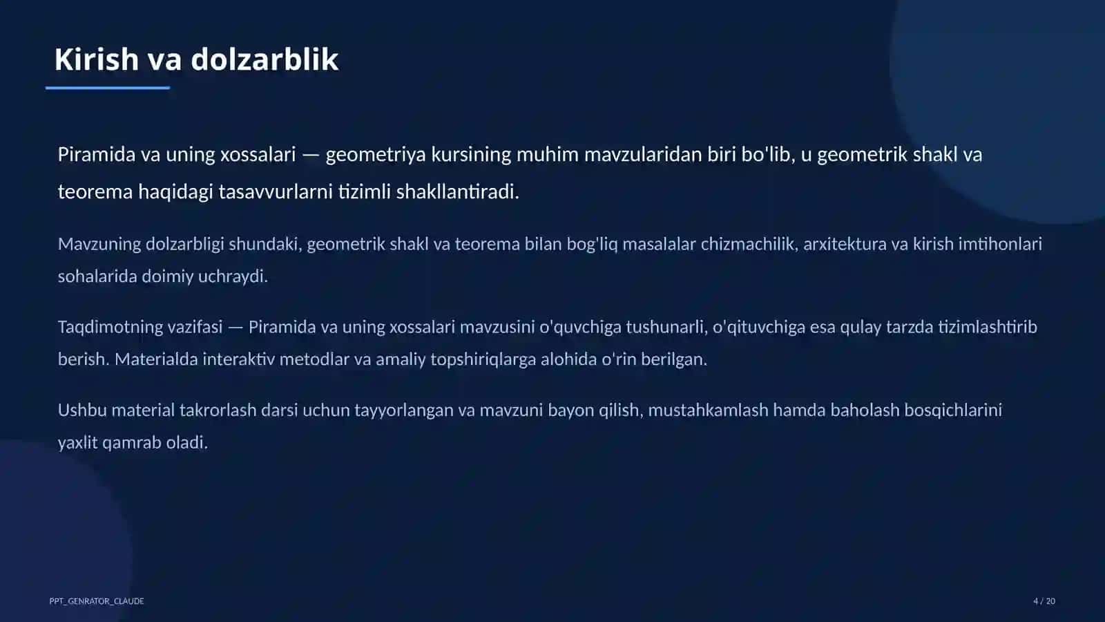 Piramida va uning xossalari (10-sinf) 4