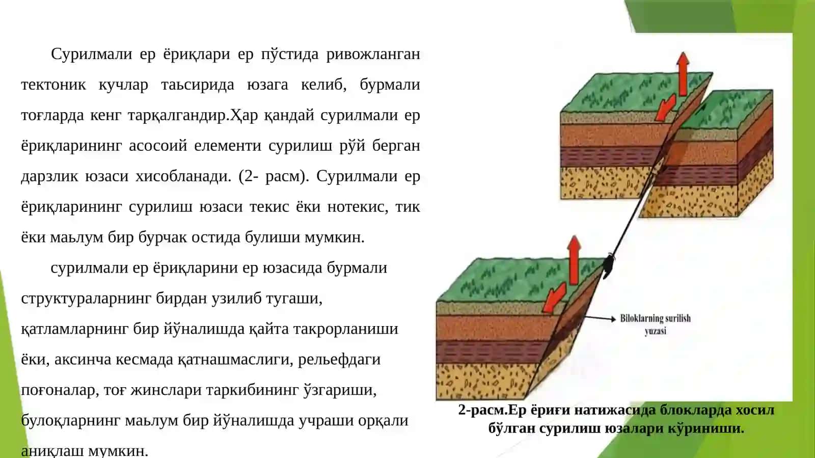 Бир нечта ер ёриқлари билан мураккаблашган ҳудуднинг геологик харитасини тузиш ва 4