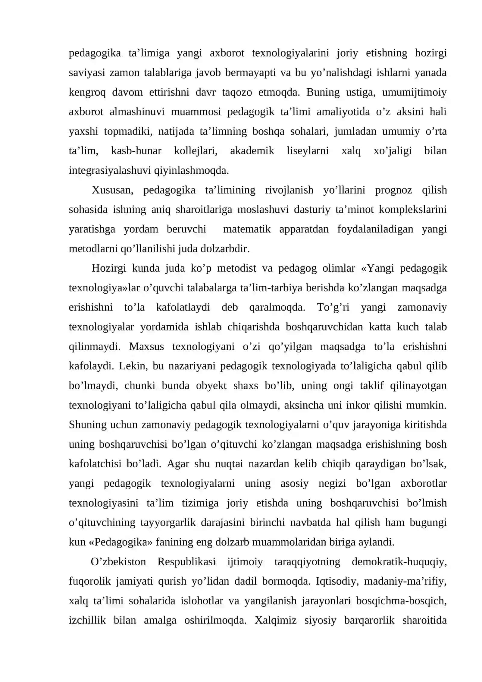 Kadrlar tayyorlash milliy dasturida ta’lim jarayonini ilg’or pedagogik texnologiyalar bilan ta’minlashning zarurligi 4