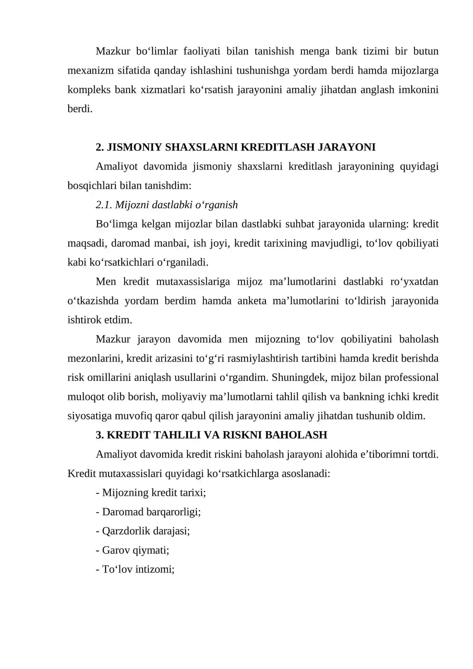 HAMKOR BANK.6 haftalik .Bitiruv malakaviy amaliyot hisoboti 4
